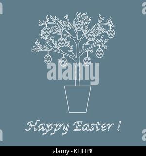 Cute vector illustration with Easter eggs decorated tree. Design for banner, poster or print. Stock Vector
