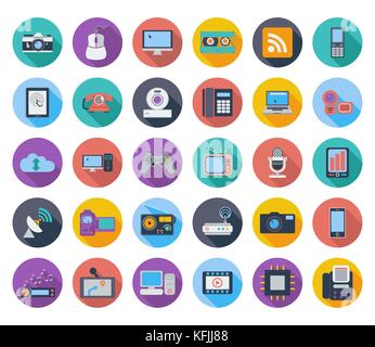 Devices icons, whit long shadow. Vector illustration. Stock Vector