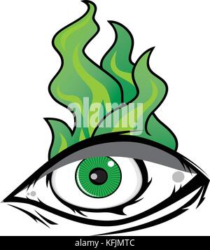 The All Seeing Eye - Green Firey Flame Illuminati Freemasonry Vector Art Stock Vector