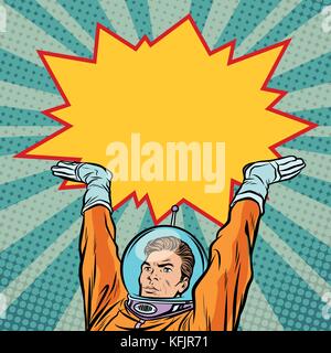 astronaut holding comic bubble Stock Vector