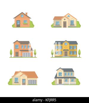 Houses vector colorful flat style icons set Stock Vector