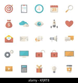 Set of 25 flat office, business, media and web design icons. Vector illustration eps10 Stock Vector
