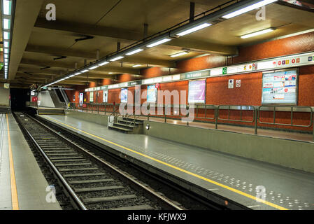 Brussels, Belgium - August 27, 2017: Empty underground station in Brussels, Belgium Stock Photo