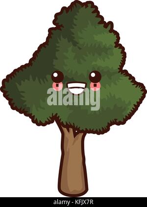 Tree nature symbol cute kawaii cartoon Stock Vector