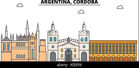 Argentina, Cordoba outline city skyline, linear illustration, banner, travel landmark, buildings silhouette,vector Stock Vector