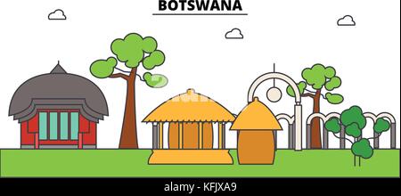 Botswana outline city skyline, linear illustration, banner, travel landmark, buildings silhouette,vector Stock Vector