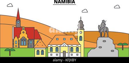 Namibia outline city skyline, linear illustration, banner, travel landmark, buildings silhouette,vector Stock Vector