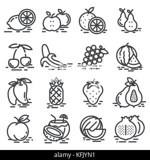 Fruits icon set outlined. Vector food illustrations Stock Vector