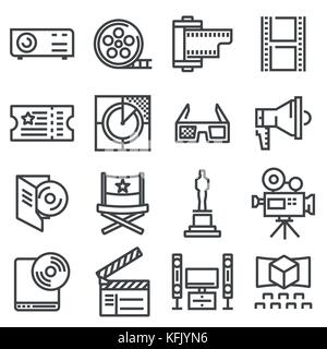 Vector line cinema icons set on white background Stock Vector