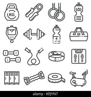 Vector line fitness and sport icons set for web and mobile Stock Vector