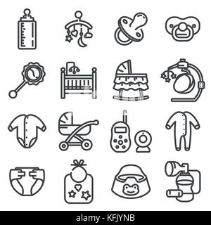 Vector line baby icons set on white background Stock Vector