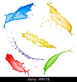 isolated liquid collection of multicolored splashes over white background Stock Photo