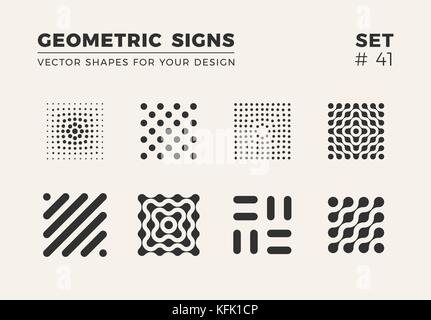 Set of eight minimalistic trendy shapes. Stylish vector logo emblems for Your design. Simple geometric signs collection. Stock Vector