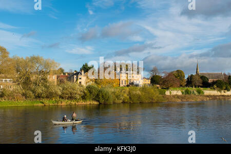 Fishing for Salmon on River Tweed in Kelso, Scottish Borders, Scotland, United Kingdom Stock Photo