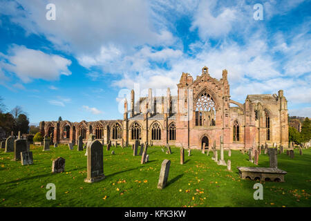 View of Melrose Abbey in Scottish Borders, Scotland, United Kingdom Stock Photo