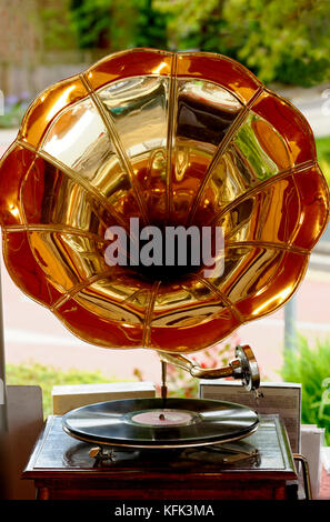 Old record player in a street market Stock Photo