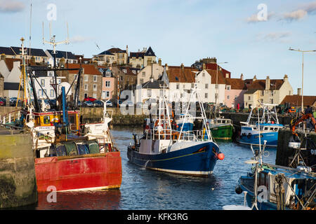 View of fishing harbour at Pittenweem on East Neuk of Fife in Scotland, United Kingdom. Stock Photo