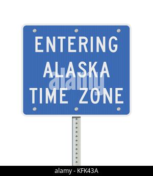 Vector illustration of Entering Alaska  time zone road sign Stock Vector