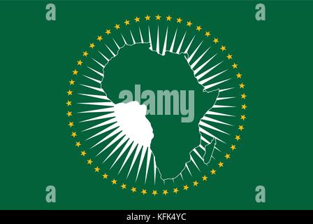 Vector illustration African Union flag icon isolated on white background. Rectangle national flag of African Union. AU flag button Stock Vector