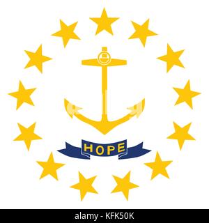 Round Rhode island state flag vector icon isolated on white background. USA Rhode island state flag button Stock Vector