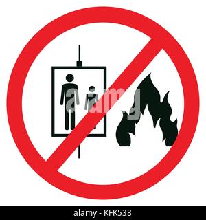 Vector illustration in case of fire do not use elevator sign, symbol icon isolated on white background Stock Vector