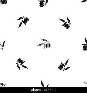 Olive tree branch with two olives pattern seamless black Stock Vector