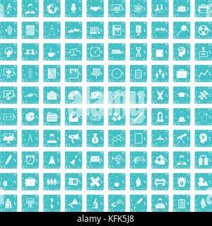 100 seminar icons set grunge blue Stock Vector