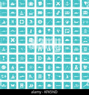 100 shipping icons set grunge blue Stock Vector