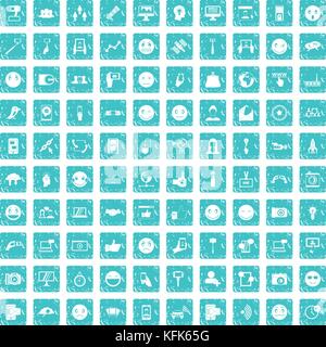 100 social media icons set grunge blue Stock Vector