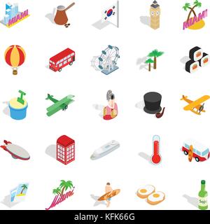 Awaited tour icons set, isometric style Stock Vector