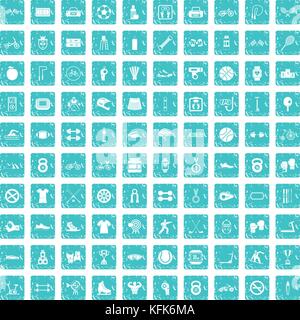 100 sport icons set grunge blue Stock Vector