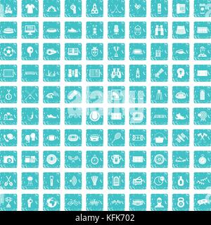 100 sport journalist icons set grunge blue Stock Vector