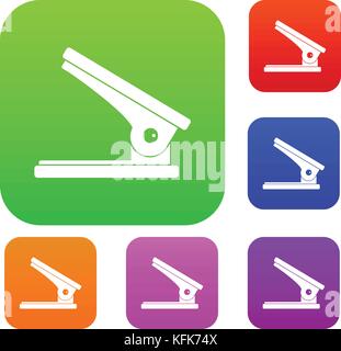 Office paper hole puncher set color collection Stock Vector