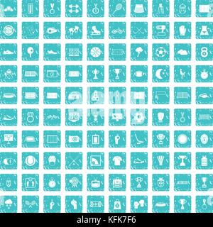 100 stadium icons set grunge blue Stock Vector