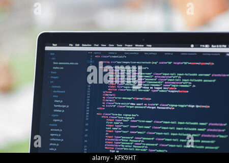 Code syntax on a computer screen Stock Photo