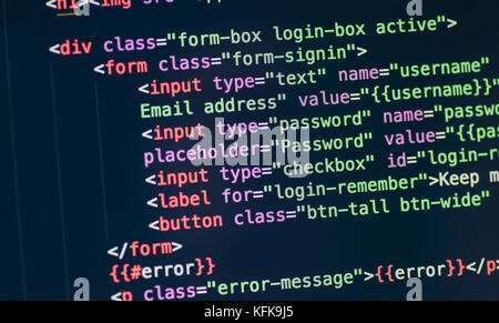 Code syntax on a computer screen Stock Photo