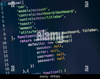 Code syntax on a computer screen Stock Photo