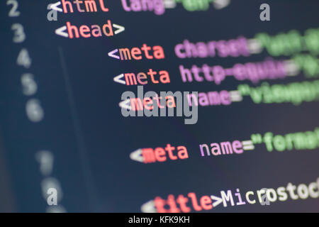 Code syntax on a computer screen Stock Photo