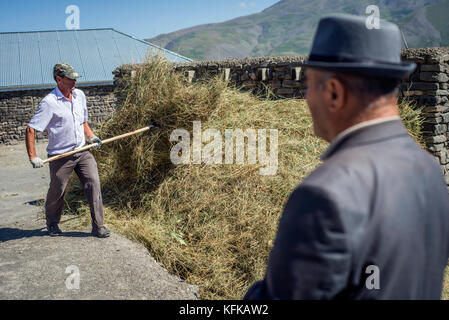 Daily life in the highest village of Azerbaijan. Khinalig is an ancient village deep in the Caucasian mountains on the height of more than 2,300 meters above the sea level. Stock Photo