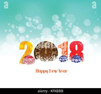 Happy New Year 2018 greeting card. Pocket watch in snow Stock Vector