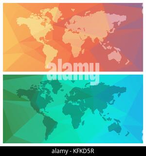 Set of World Map on low poly colorful backround. Vector illustration Stock Vector