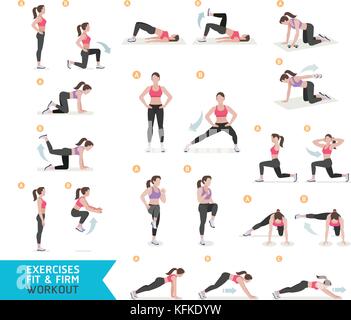 Pilates Ring Workout Set. Women workout fitness, aerobic and exercises.  Vector Illustration. Stock Vector