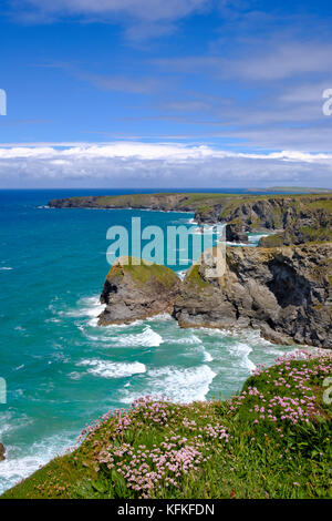 Rocky Coast Bedruthan Steps, near Newquay, Cornwall, England, Great Britain Stock Photo