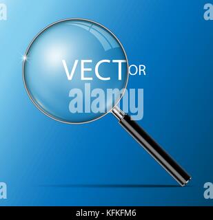 Magnifying Glass Isolated on Transparent blue Background, With Gradient Mesh. Realistic Magnifying glass lens Vector Illustration Stock Vector