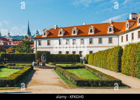Prague, Czech Republic - August 29, 2017: unidentified people visit Wallenstein Palace currently the home of the Czech Senate in Prague Stock Photo