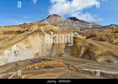 Kerlingarfjöll (1,477 m (4,846 ft)) is a mountain range in Iceland situated in the Highlands of Iceland near the Kjölur highland road. Stock Photo