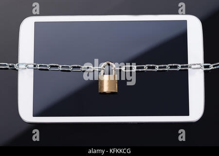 Mobile data security concept over black background Stock Photo