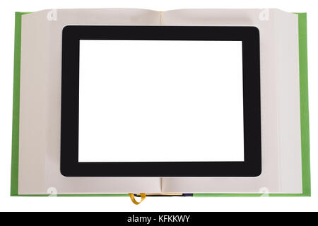 Tablet technology and book. Isolated on white Stock Photo