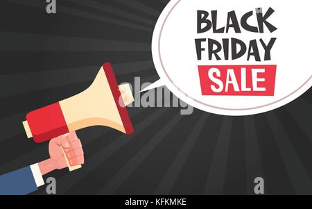 Hand Hold Megaphone With Black Friday Sale Message In Chat Bubble On Pin Up Comic Background Design Discount Poster Banner Stock Vector