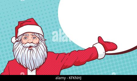 Santa Claus Pointing Hand To Chat Bubble Copy Space Over Pop Art Comic Background Merry Christmas And Happy New Year Poster Design Stock Vector